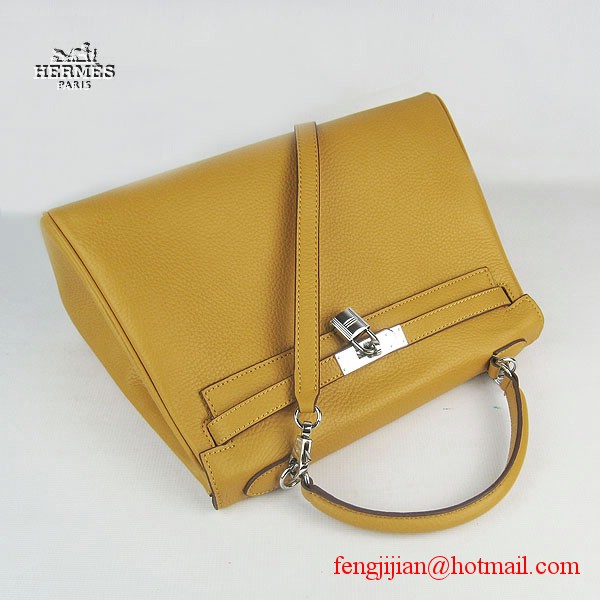 Hermes Kelly 32cm Togo Leather Bag Yellow 6108 Silver Hardware